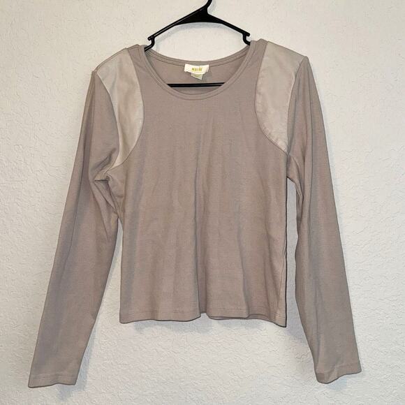Maeve By Anthropologie Top Women's Large Cream Cotton Ribbed Round Neck Pullover - Picture 1 of 7